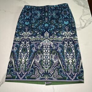 Talbots Womens Paisley Skirt Size 4 Blue Green Purple Knee Length Lined EUC